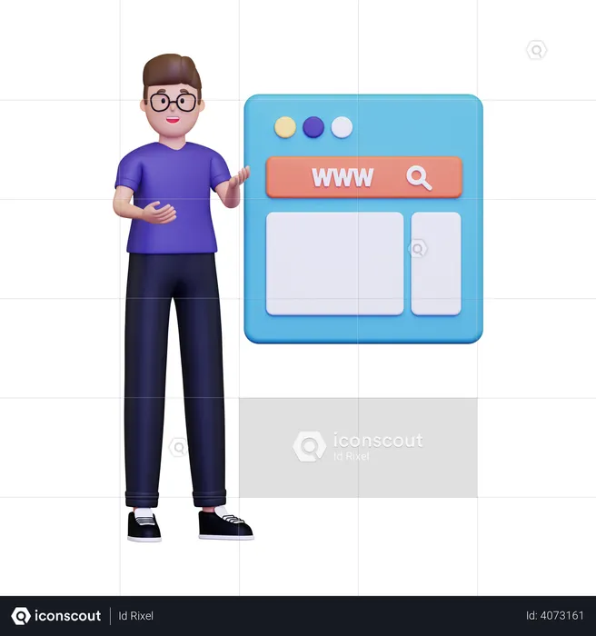 Man browsing on website  3D Illustration