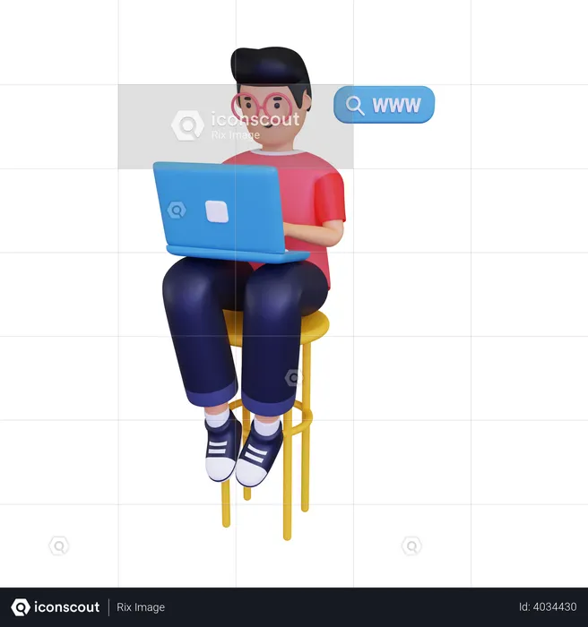 Man browsing using laptop  3D Illustration