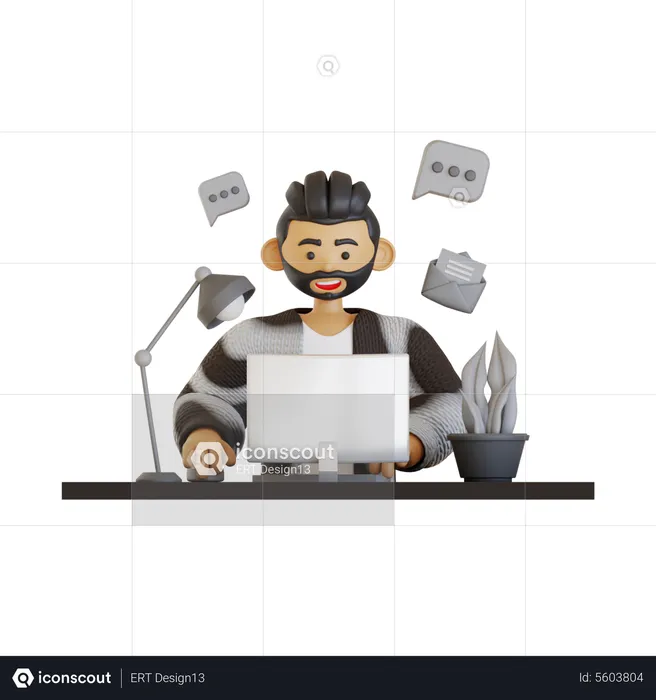 Man Busy At Work  3D Illustration