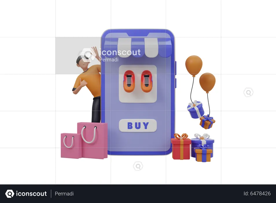 Man buying shoes from ecommerce app  3D Illustration