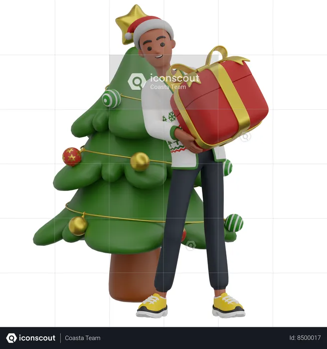 Man Carrying Gift Box  3D Illustration