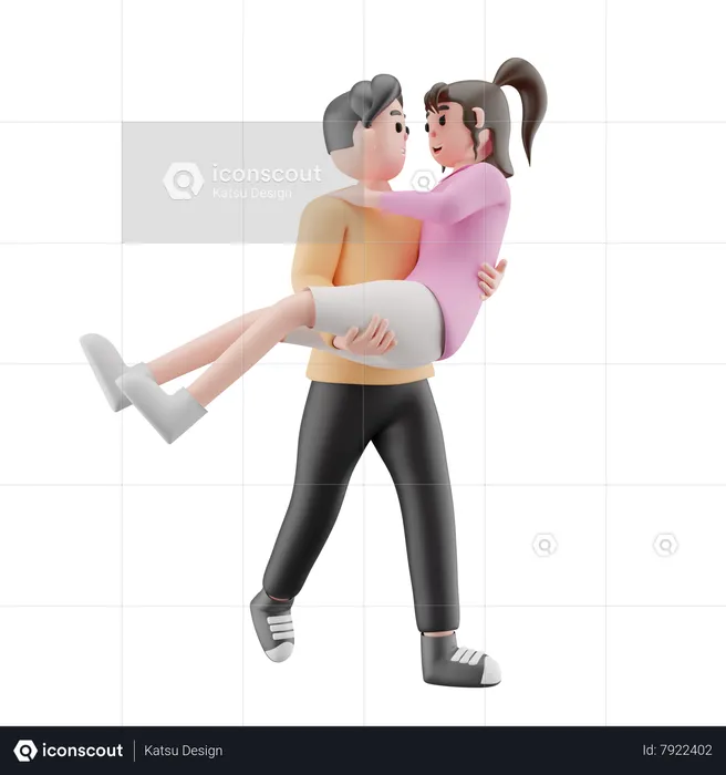 Man Carrying Girl  3D Illustration