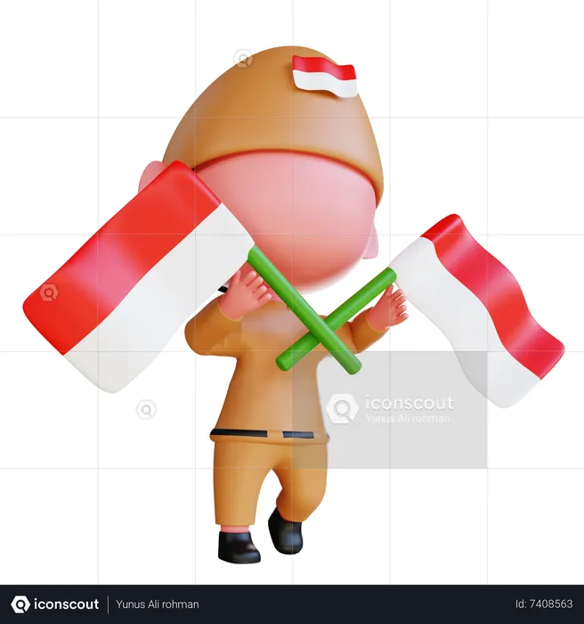 Man Carrying Indonesian Flag  3D Illustration