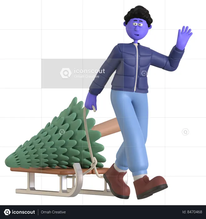 Man Carrying Pine Tree  3D Illustration