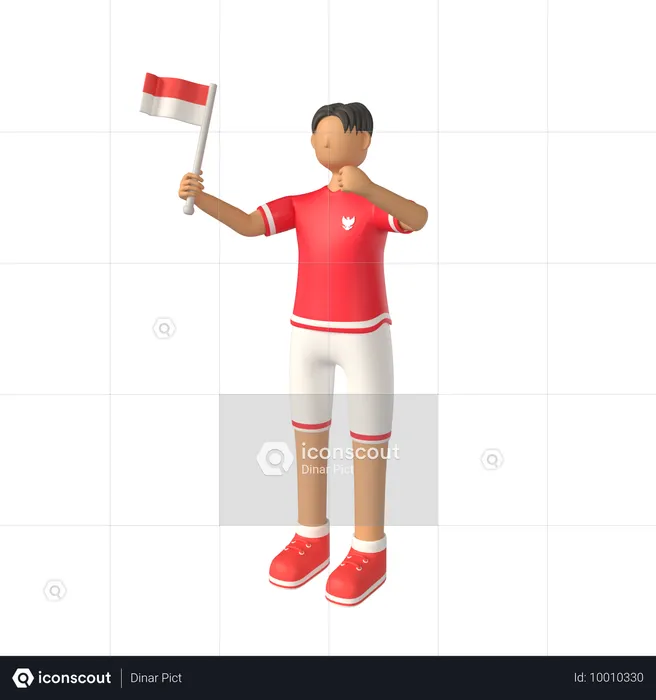 Man Carrying  Small Indonesian Flag  3D Illustration