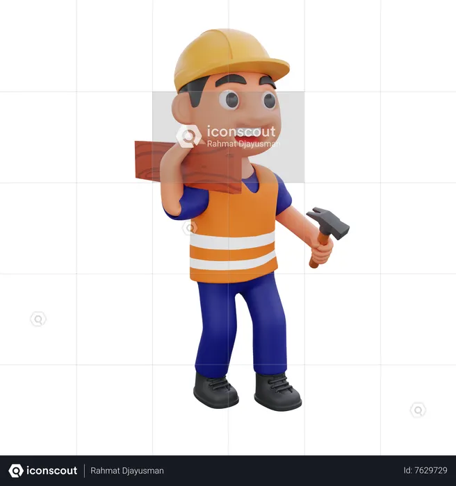 Man carrying wood on shoulder  3D Illustration