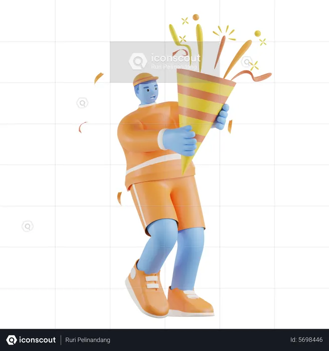 Man celebrate with confetti  3D Illustration