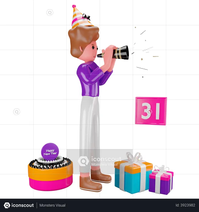 Man celebrating new year  3D Illustration