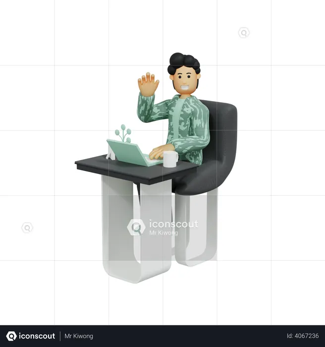 Man character working using computer  3D Illustration