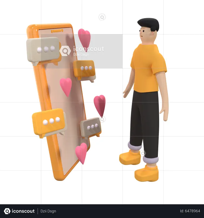 Man chatting on dating app  3D Illustration