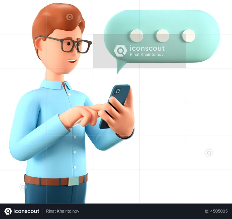 Man chatting on the smartphone and speech bubble  3D Illustration