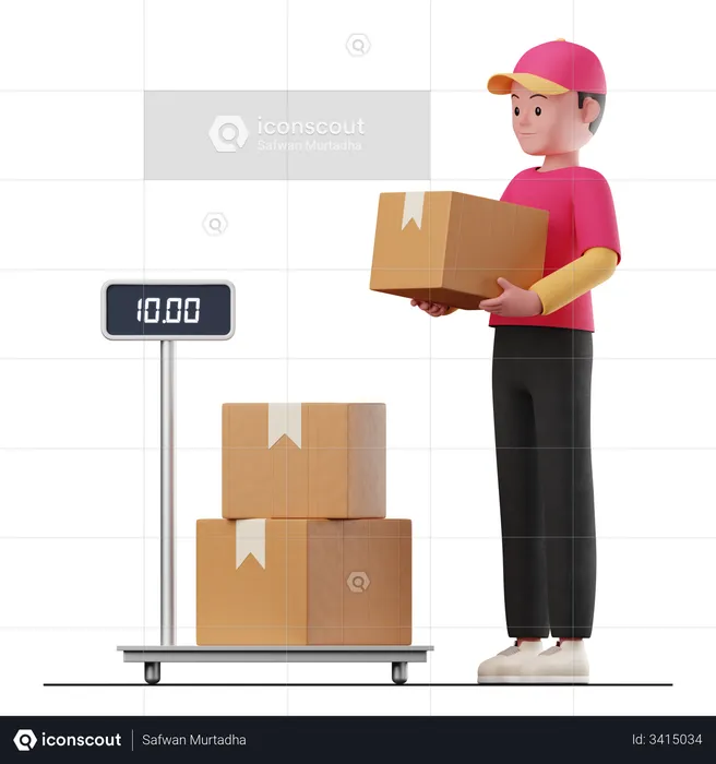 Man checking delivery box weight  3D Illustration