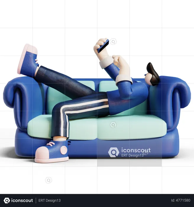 Man checking her phone while sitting on sofa  3D Illustration