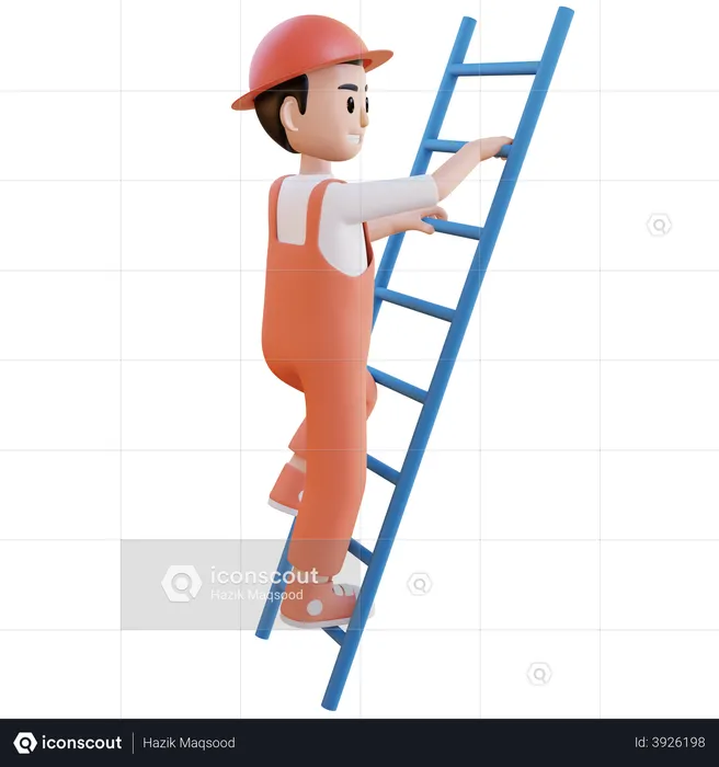 Man climbing ladder  3D Illustration