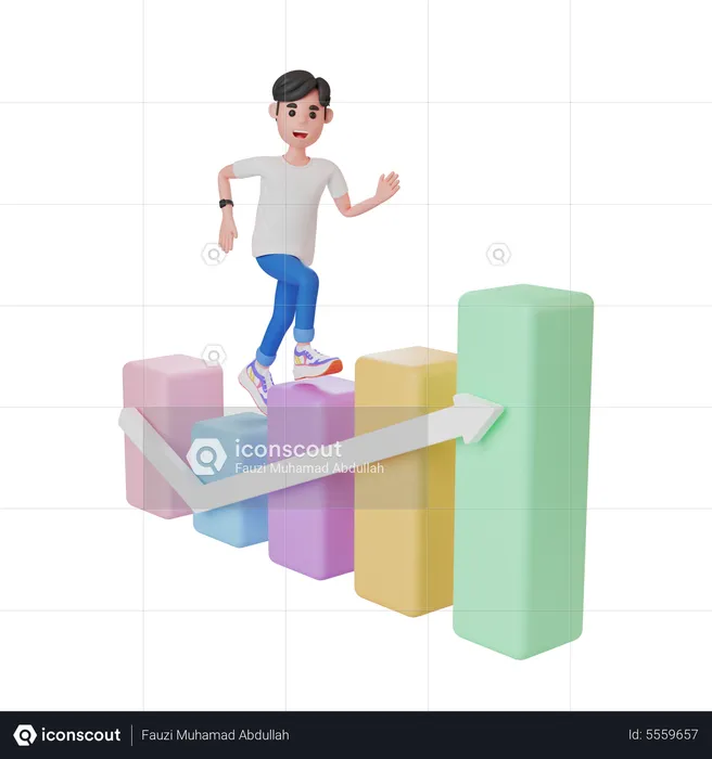 Man Climbing Up The Growth Chart  3D Illustration