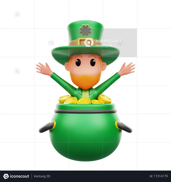 Man Come From Gold Coin Pot  3D Illustration