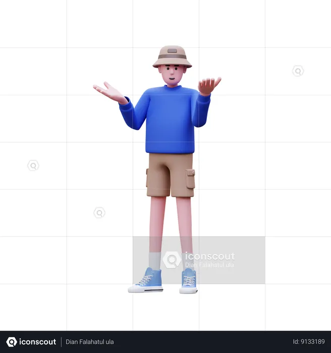 Man Confuse While Standing With Open Hands  3D Illustration
