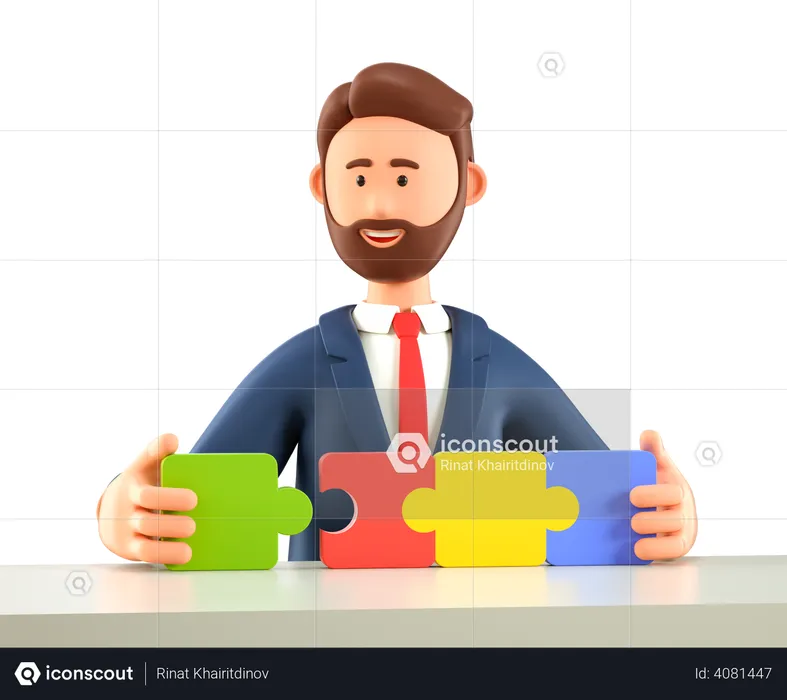 Man connecting puzzle elements  3D Illustration