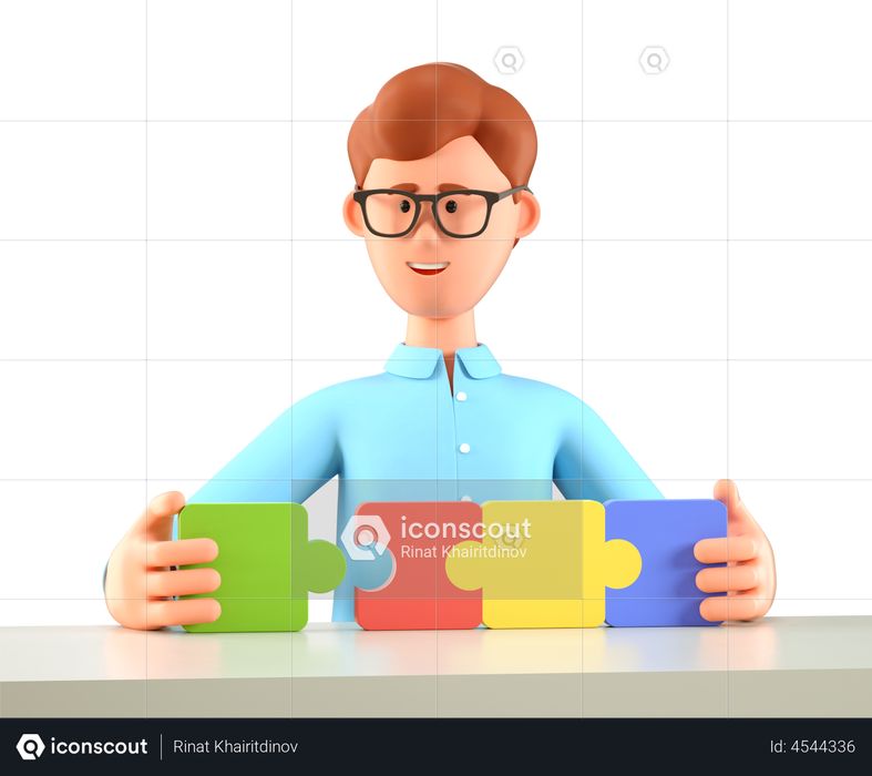 Man connecting puzzle elements 3D Illustration