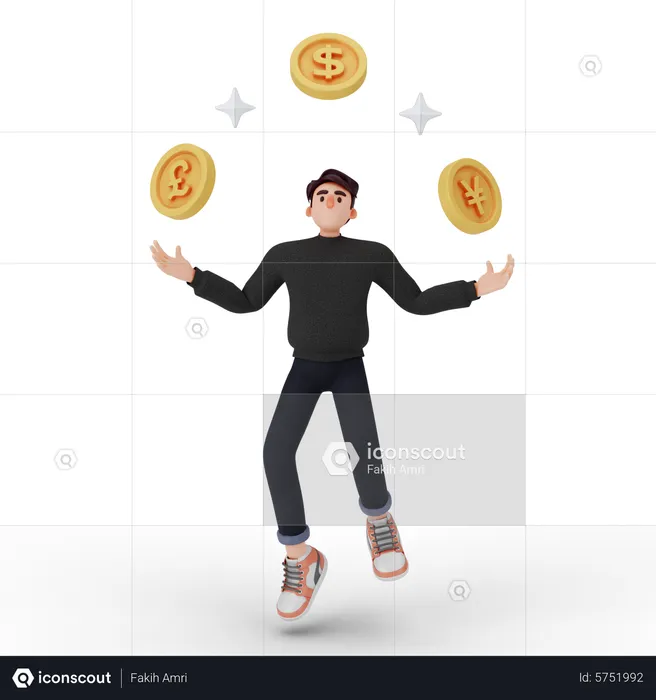 Man converting his money  3D Illustration