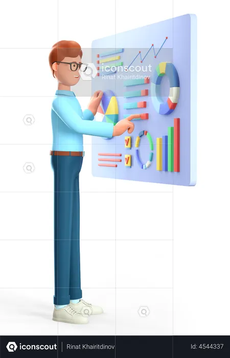 Man creating a dashboard with graphs  3D Illustration