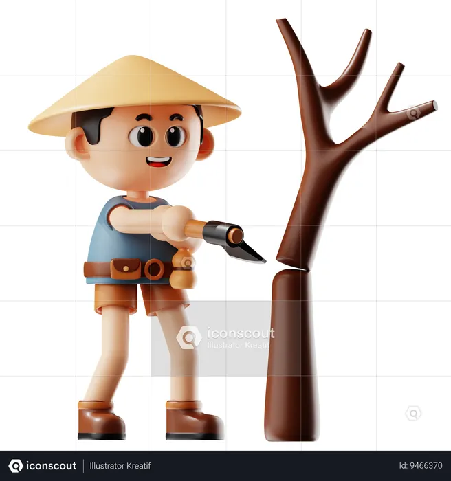 Man Cutting Down Trees  3D Icon