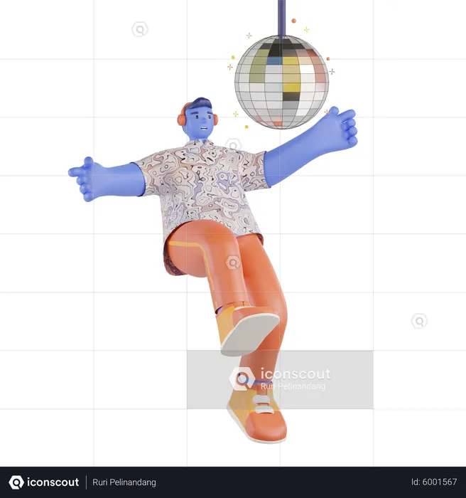 Man dancing under the disco lights  3D Illustration