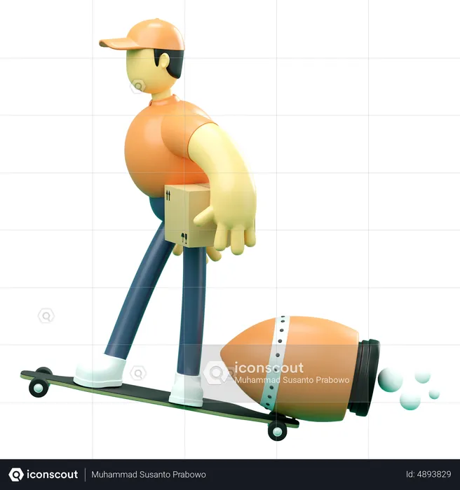 Man deliver product on skateboard  3D Illustration