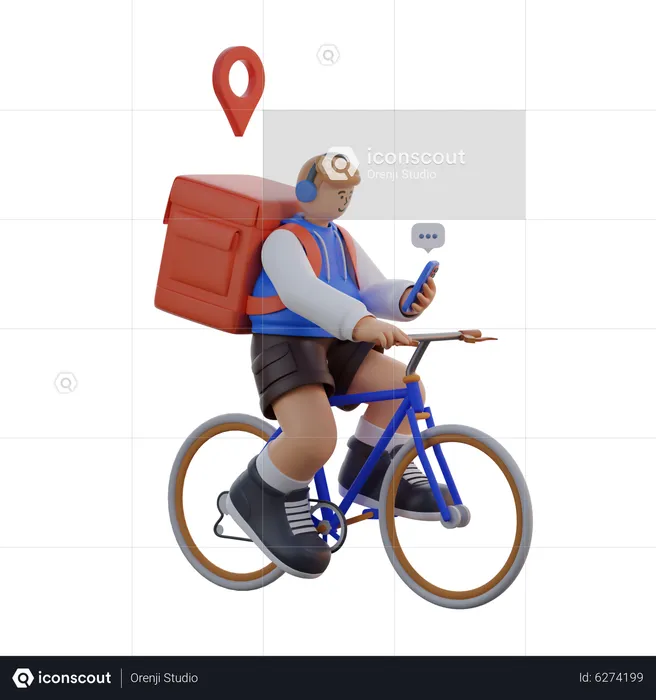 Man Delivering a Package While Riding a Bicycle  3D Illustration