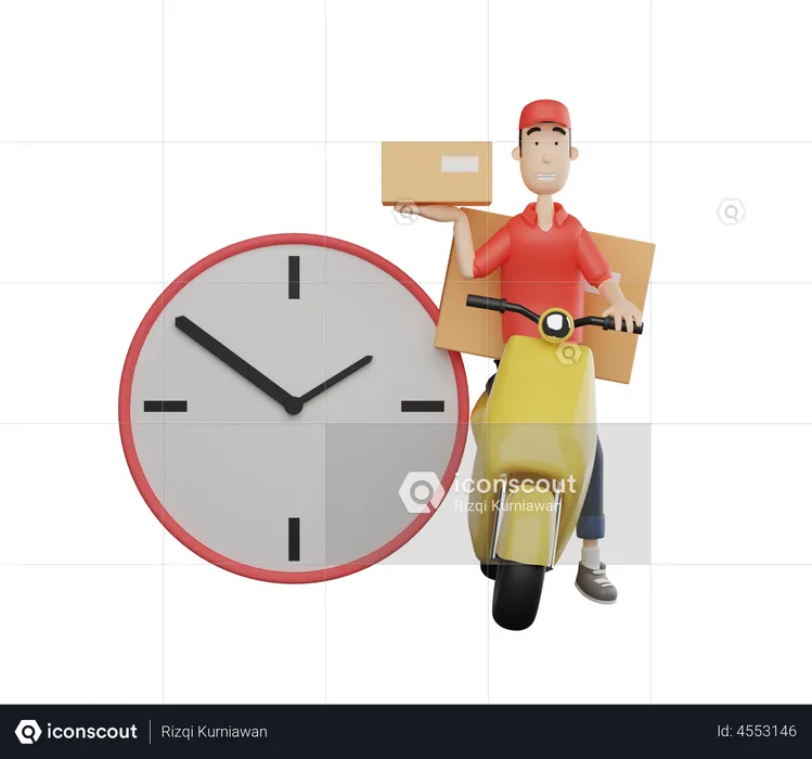 Man delivery package on time  3D Illustration