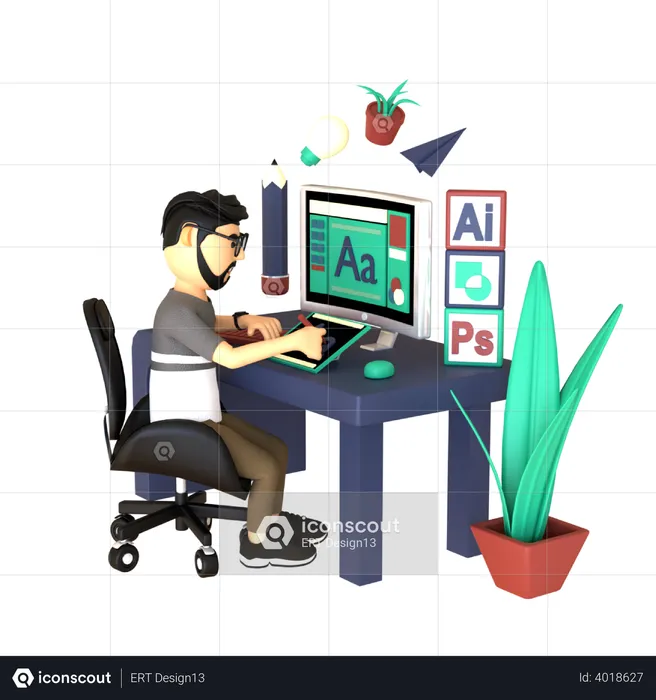 Man designing logo  3D Illustration
