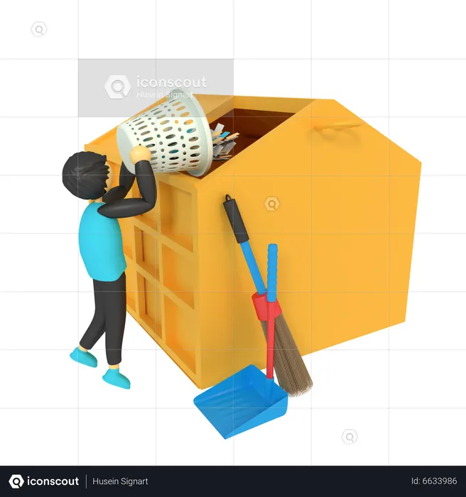 Man dispose trash in trash can  3D Icon