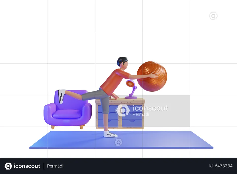Man do exercise with gym ball  3D Illustration