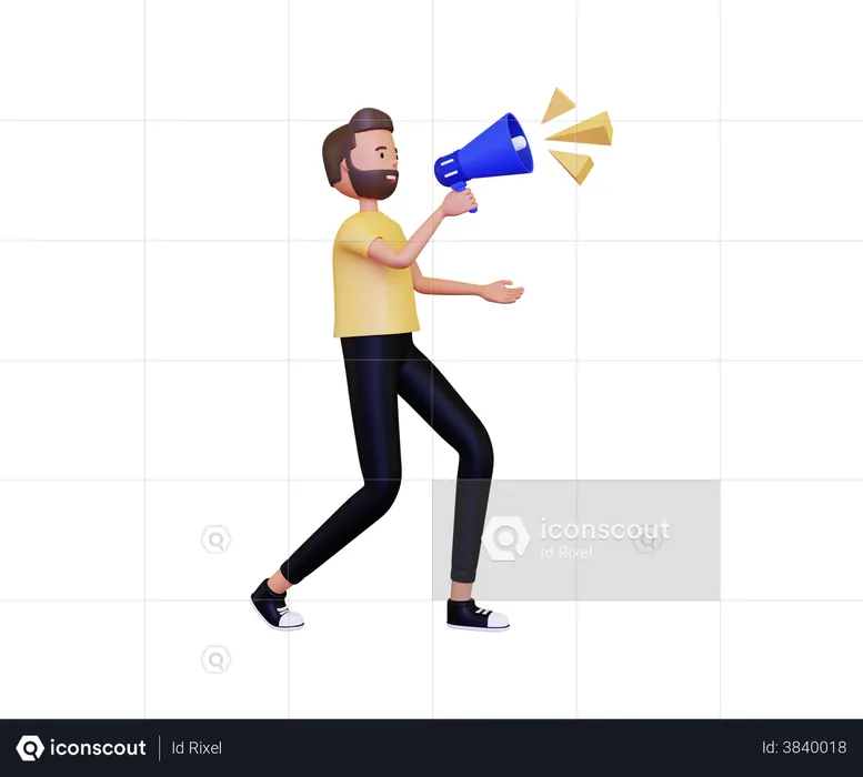 Man doing Announcement with megaphone  3D Illustration