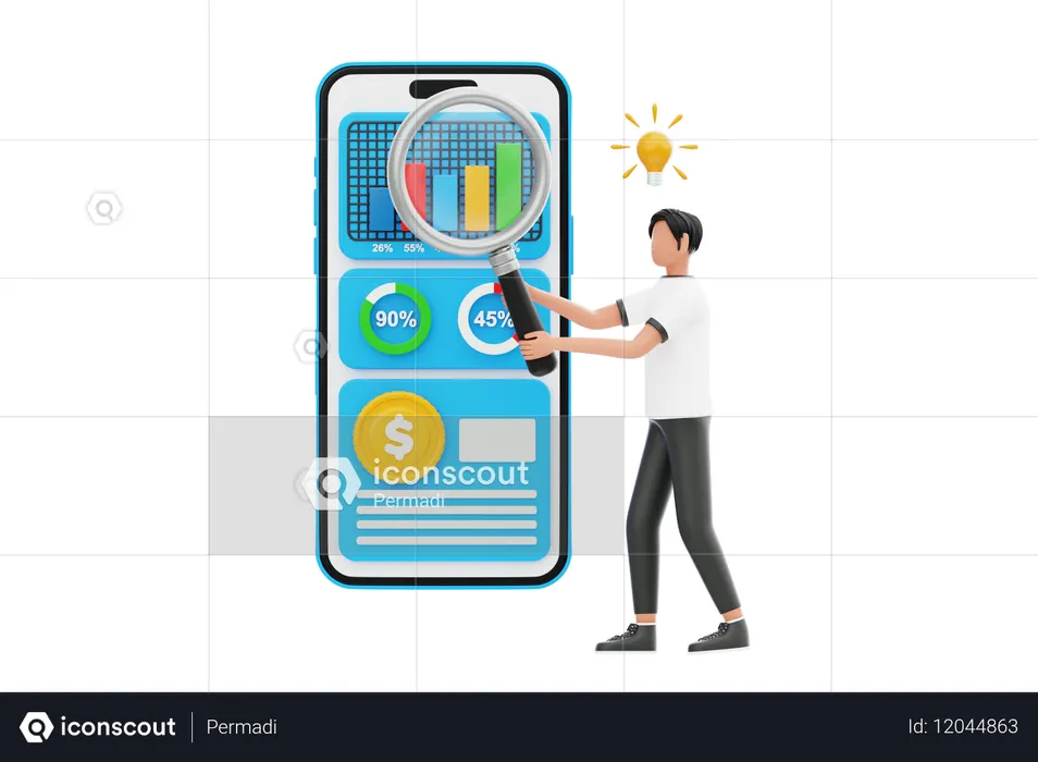 Man Doing Business Analysis With Business Idea  3D Illustration