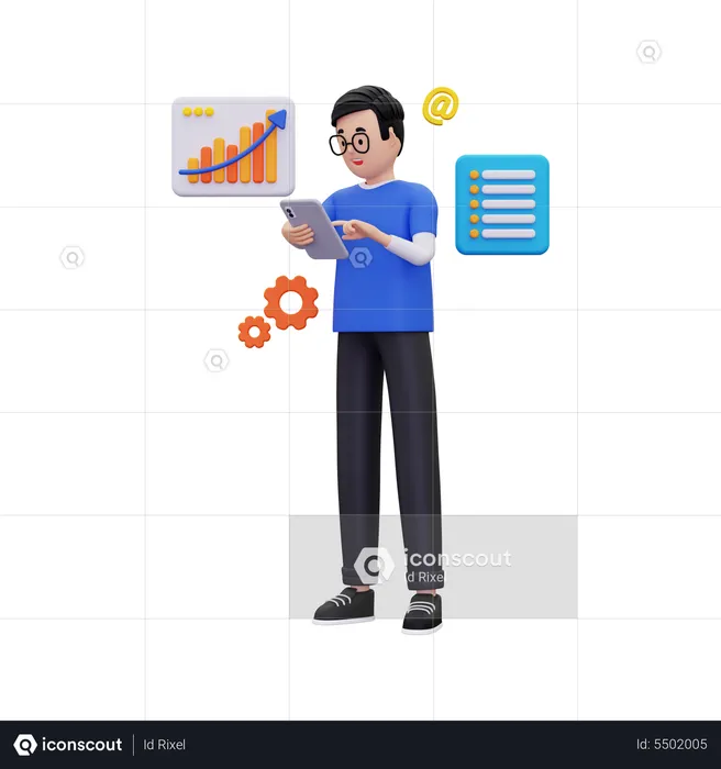 Man Doing Business Online Analysis Report  3D Illustration