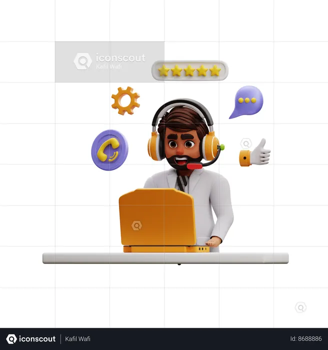Man Doing Customer Service Work  3D Illustration