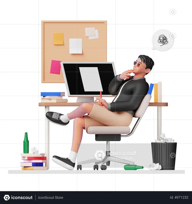 Man doing design thinking  3D Illustration