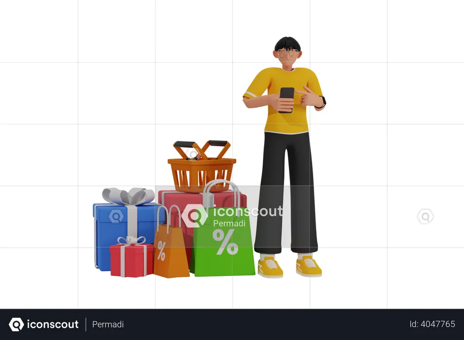Man doing digital shopping  3D Illustration