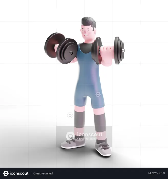 Man doing exercise with dumbbells  3D Illustration