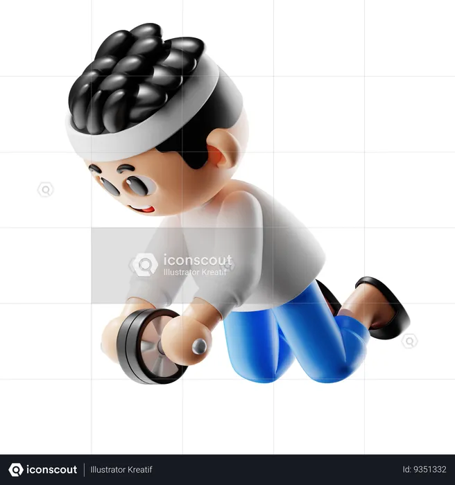 Man Doing Exercise With Wheel Roller  3D Illustration