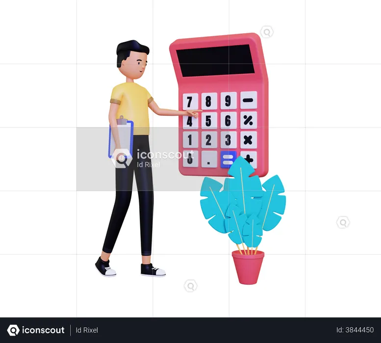 Man doing finance calculation with calculator  3D Illustration