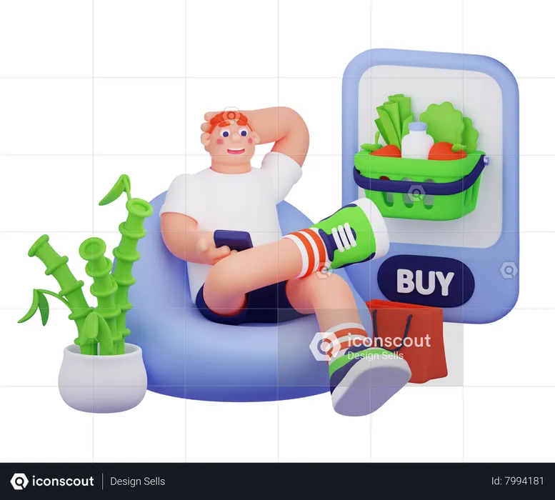 Man Doing Grocery Shopping  3D Illustration