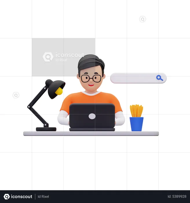 Man Doing internet search  3D Illustration