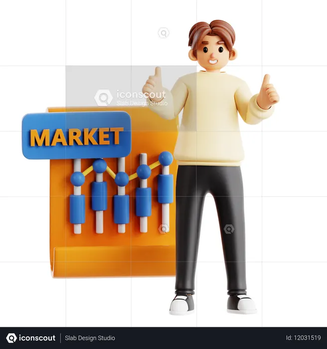 Man Doing Market Analysis Presentation With Graph  3D Illustration
