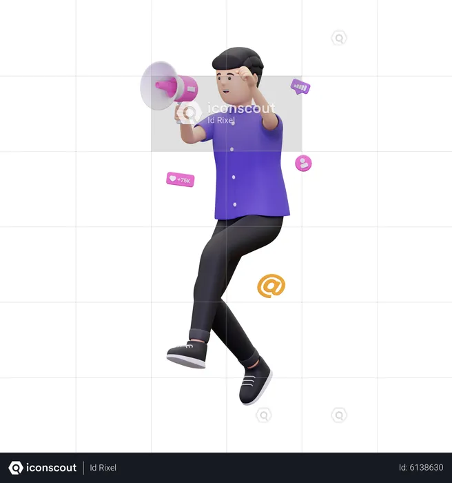 Man doing megaphone marketing  3D Illustration