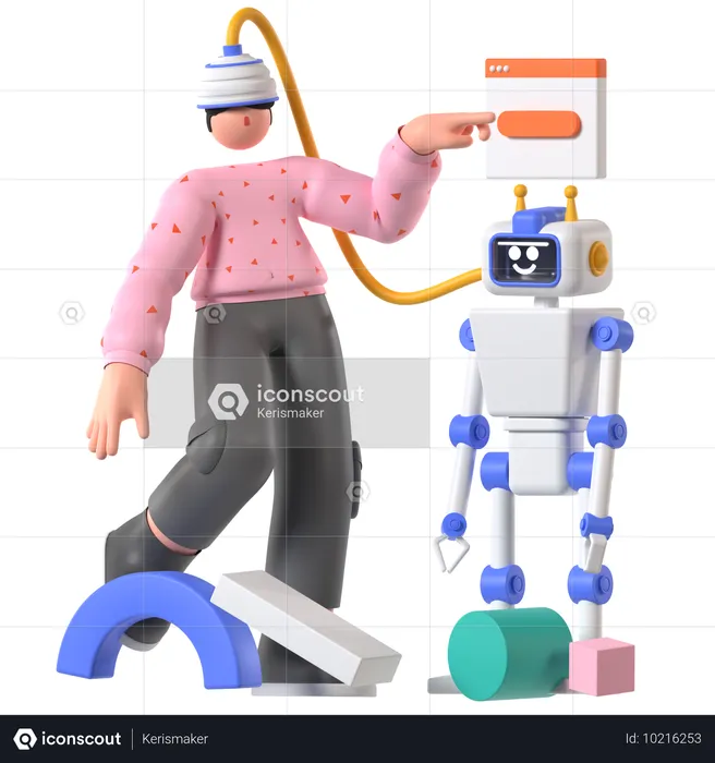 Man doing Memory Transfer from robot  3D Illustration