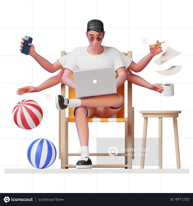 Man doing Multitasking  3D Illustration