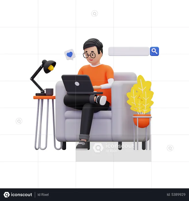 Man Doing online browsing with laptop  3D Illustration