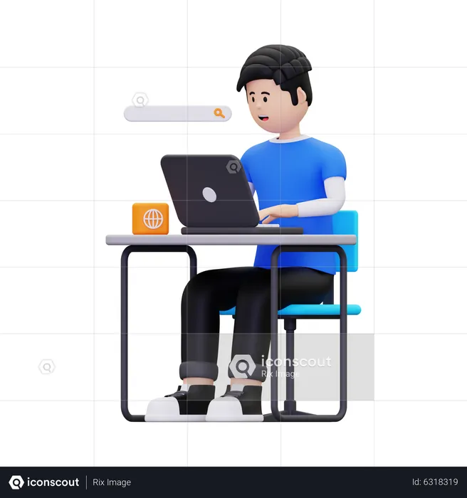 Man doing online browsing with laptop  3D Illustration